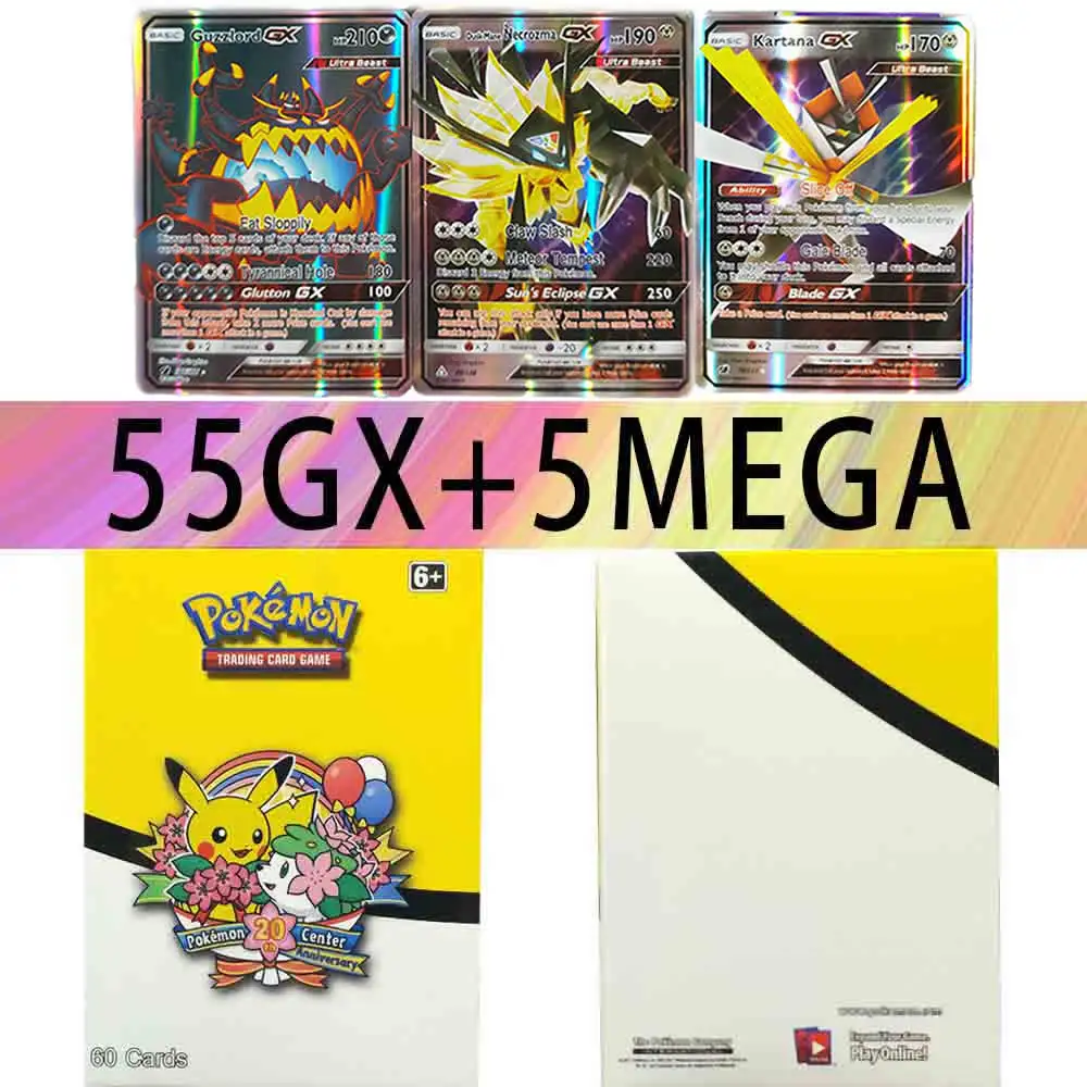 60 шт. GX MEGA TAKARA TOMY Покемон блестящие карты VMAX английский бустер коробка детская