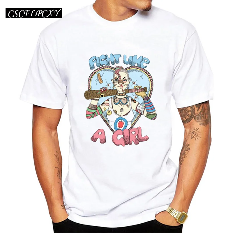 

Popular funny cool tee short sleeve casual Men t-shirt Fight Like A Tank Girl cartoon printed retro style basic tops
