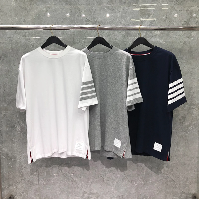 TB THOM T-shirts Summer Men T-shirt Fashion Brand Pure Cotton Jersey Tonal 4-Bar Basics Oversize Solid Short Sleeve Sweatshirt image_0