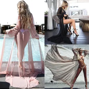 

Holiday Sexy Holiday Summer Women Mesh Long Chiffon Beach Bikini Sarong Cover Up Swimwear Beach Wear Bathing Sundress