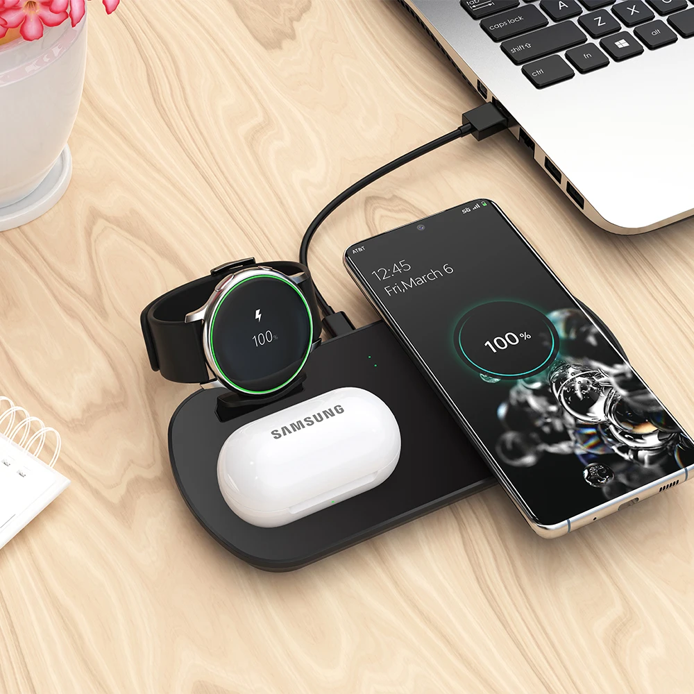 3 in 1 10W Fast Charge Wireless Charger Station For Samsung Galaxy Active 1 2 Headphone For Samsung iphone Phone Dock Holder