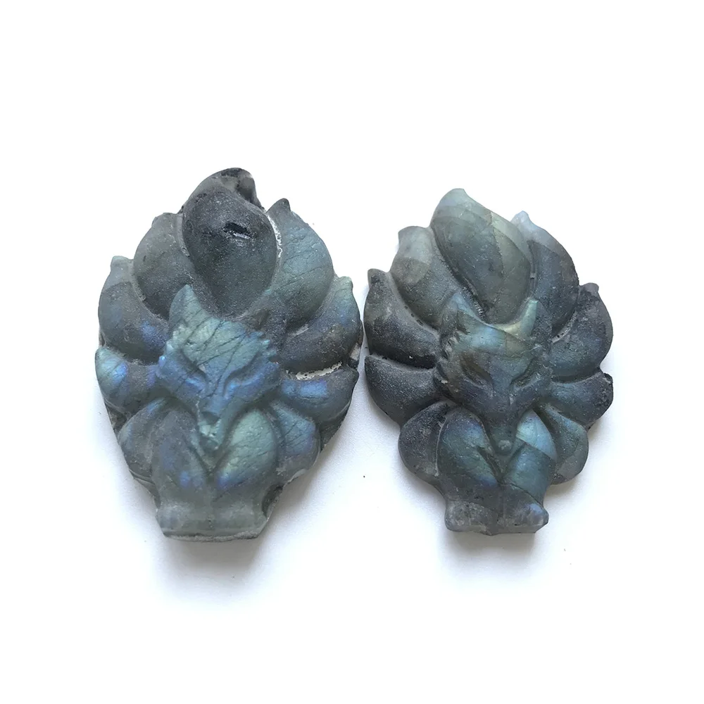 

High Quality Natural Stone Labradorite Nine-tailed Fox Shape Stone Hand Crafted & Polished For Gift &Home Decor WT