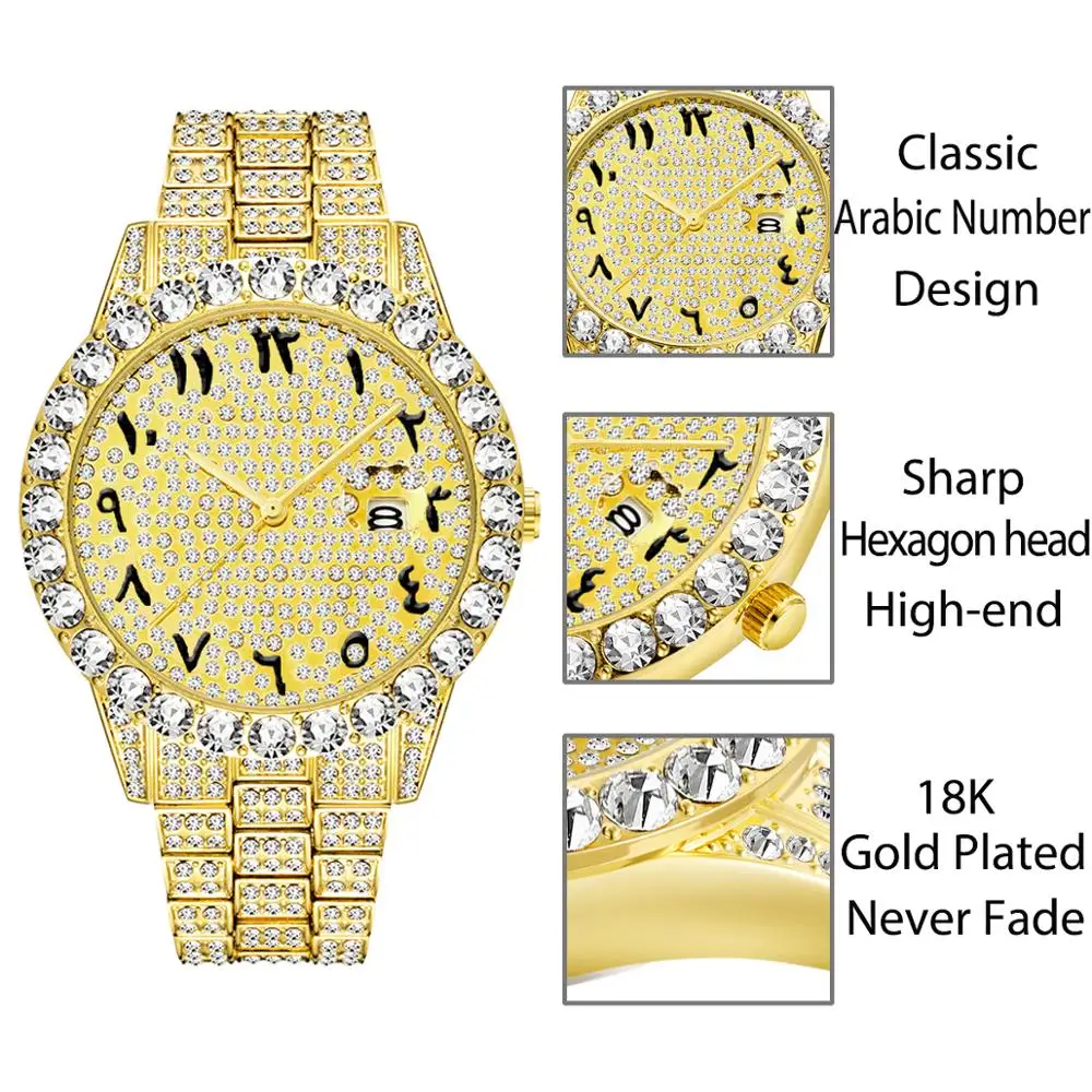 MissFox дропшиппинг арабские цифры алмазные часы мужские розовое золото Роскошные брендовые часы 3Atm Япония Movt FF уникальные мужские наручные часы