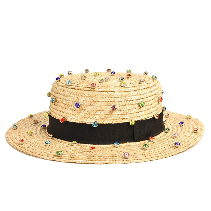 Natural wheat straw handmade diamond sewing decoration jazz straw hat outdoor travel beach hat beach hat women sun hat