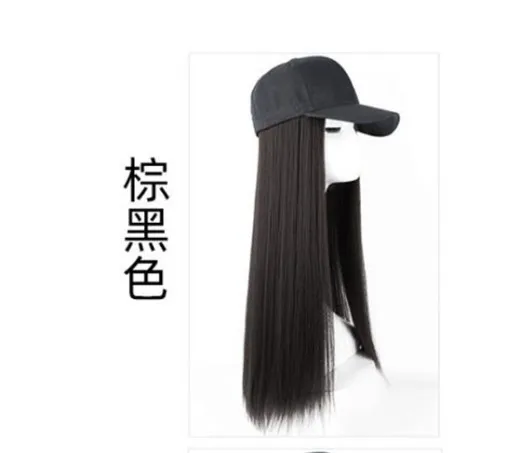 Straight Light Black Новинка, коричневые, черные, регулируемые женские шапки, длинные прямые волосы для наращивания с черной крышкой, парик, все-в-одном, Женская Бейсболка - Цвет: Straight Light Black