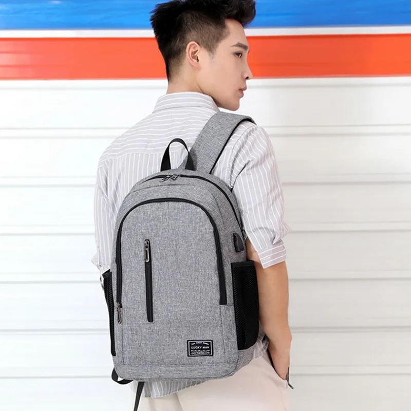 Мужские рюкзаки для ноутбука, подростковые мужские рюкзаки Mochila с usb зарядкой, рюкзак для путешествий, Водонепроницаемый Школьный рюкзак, школьный рюкзак серого цвета