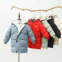 Abrigo largo y cálido para niño y niña, chaqueta de nieve con relleno de algodón, prendas de vestir exteriores para niño de 3 a 10 años, Invierno