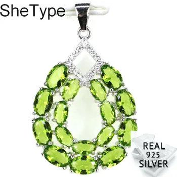 

35x22mm 2.9g Deluxe Created Green Peridot White CZ Gift For Sister 925 Solid Sterling Silver Pendant