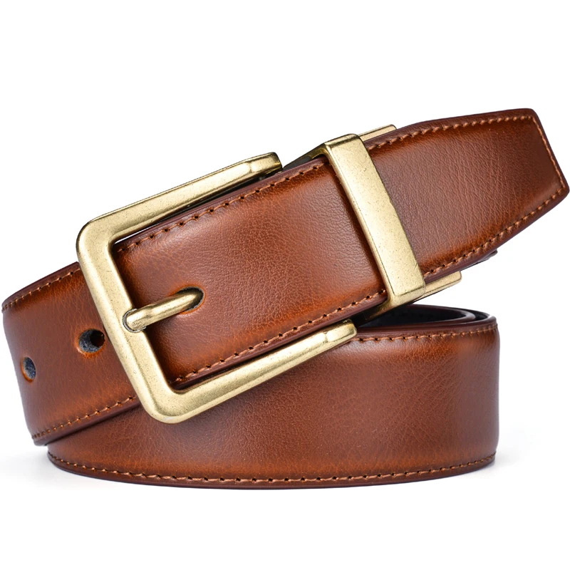 1Pcs Men's Leather Reversible Belts Casual Adjustable Antique Style Rotated Buckle Belt 2 In 1