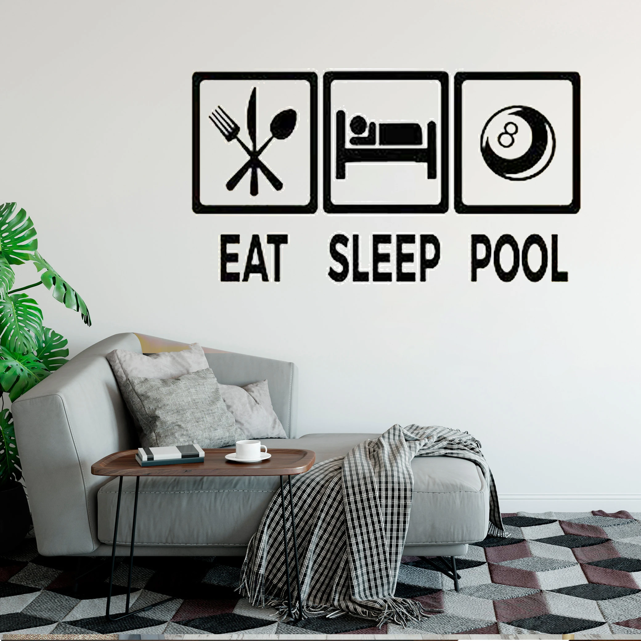 Виниловые наклейки в виде Фотообоев c переводными картинками &quot Eat Sleep бильярдный