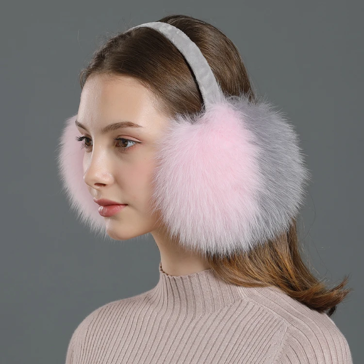 Genuine fox fur earmuff earmuffs white color 