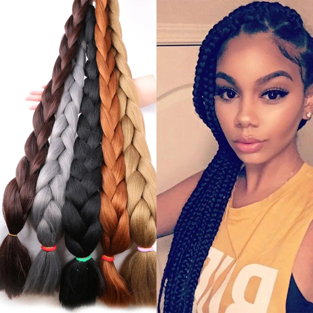 Saisity-extensiones de cabello largo sintético trenzado, de fibra de calor, de ganchillo, color puro