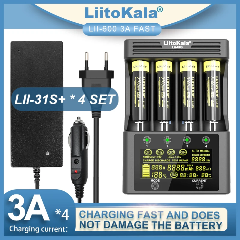 

Аккумуляторное зарядное устройство LiitoKala для Li-ion 3,7 V NiMH 1,2 V, подходящее для 18650 26650 21700 AA AAA