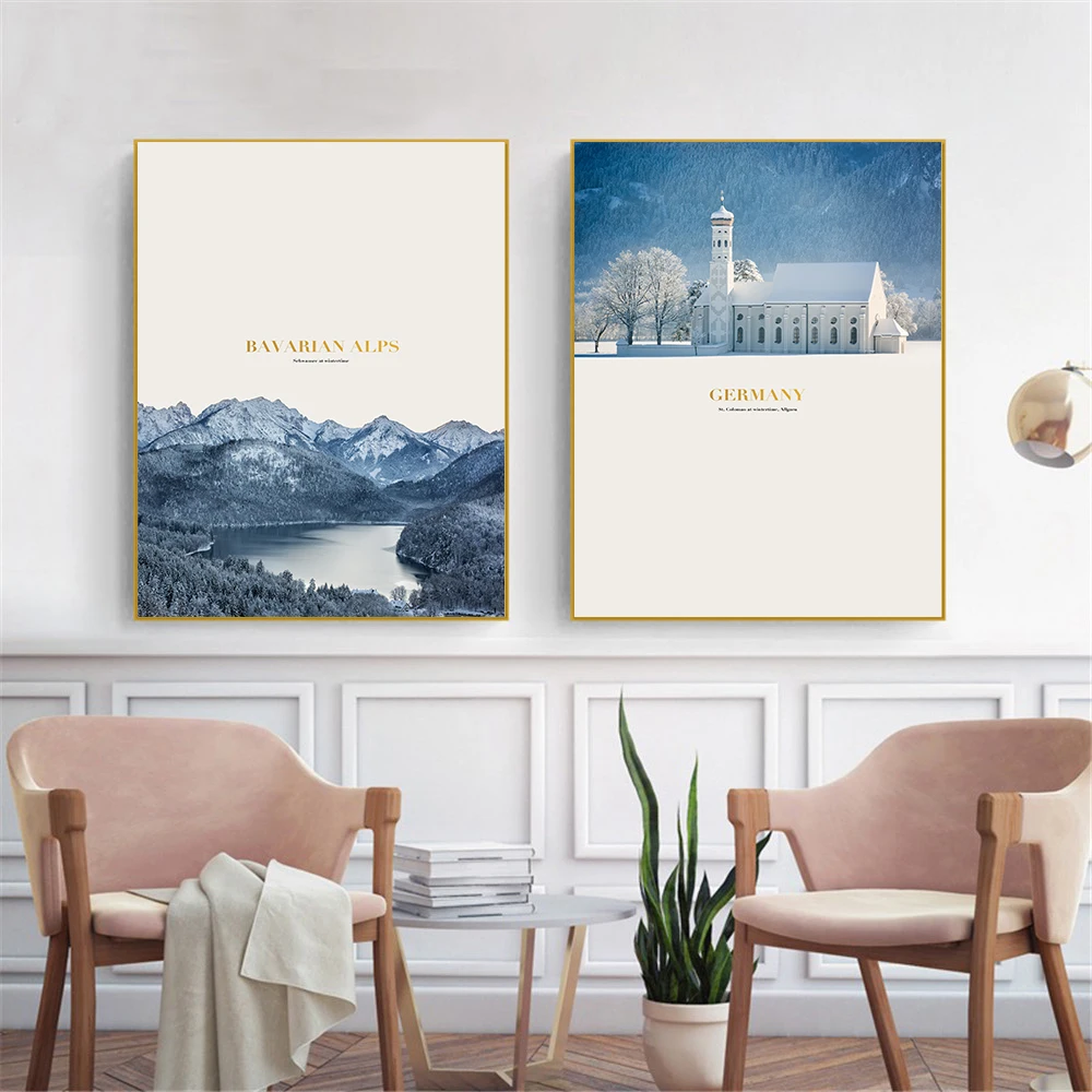 Nordic Poster Landscape Bavarian Alps Germany ST Coloman Budapest Canvas Art Print Wall Pictures For Living Room Home Decor | Дом и сад