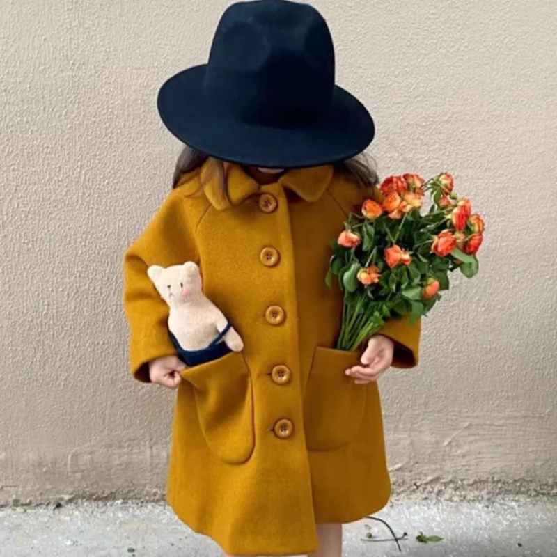

autumn and winter new girl long coat retro woolen coat loose lapel coat