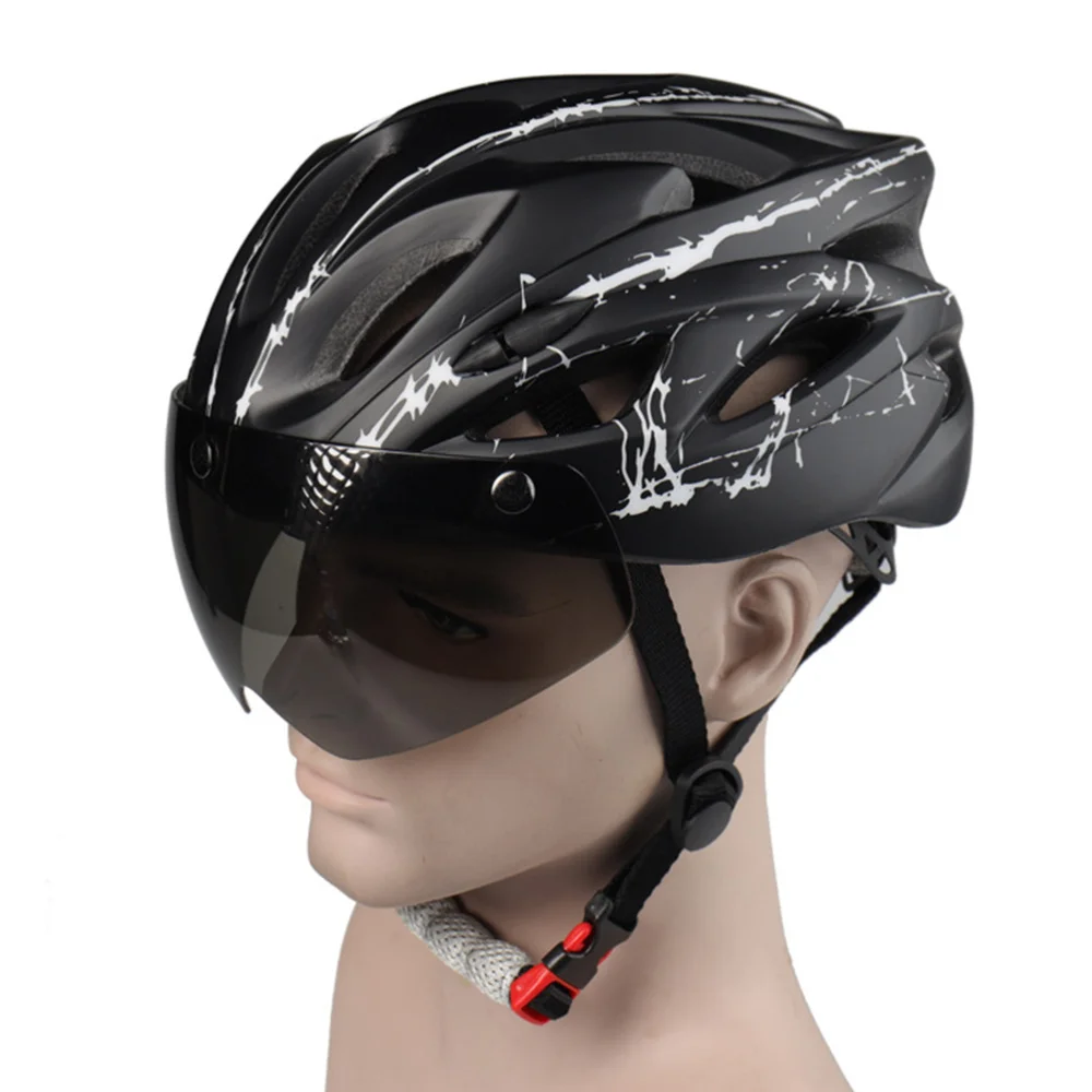 

Windproof Helmet Safety Riding Caps Breathable Mountain Road MTB Bike Helmets with Cycle Glasses Removable Lens