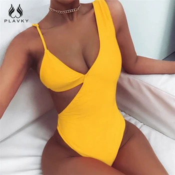 

Sexy Asymmetric Solid One Piece Swimsuit Lady 2020 Monokini High Cut Out Thong Swimwear Women Swim Bath Suit Trikini