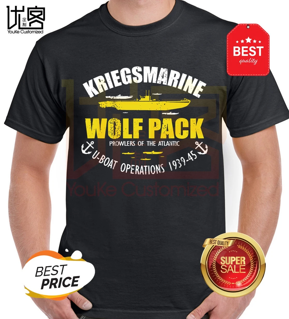 

2020 Hot Sale 100% Cotton WW2 German U-boat Submarine T Shirt - Kriegsmarine Wolf Pack Summer Style Tee Shirt
