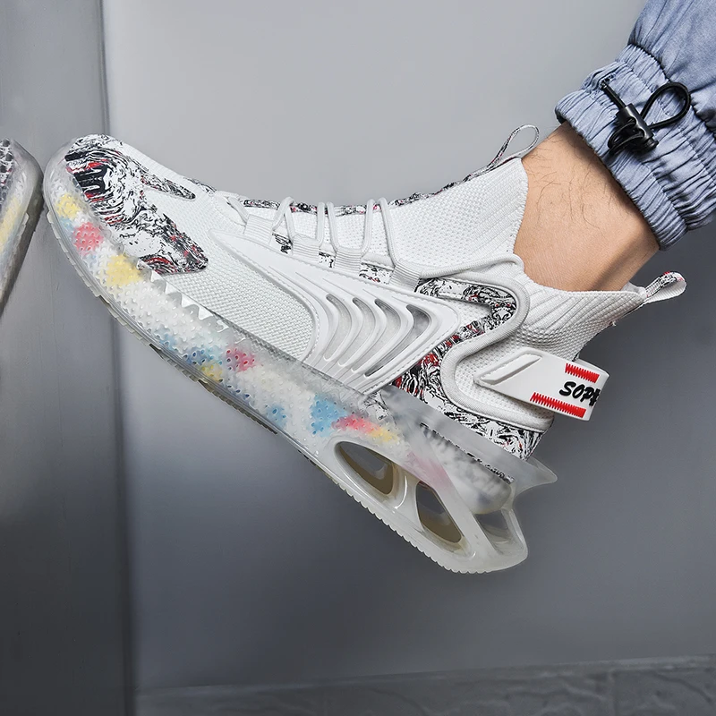 New Design Real Blade Sneakers Men High-Top Sock Shoes Flying Weaving Autumn Casual Footwear Stable Night Running Zapatillas