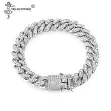 13 мм хип-хоп кубинский мужской браслет, звено золотого цвета, вымощенные стразы, мужские браслеты, уличные ювелирные изделия, Pulseiras