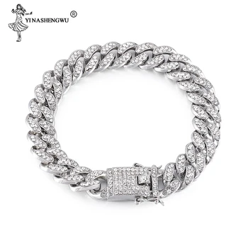 

13MM Hip Hop Miami Cuban Men's Bracelet Link Gold Color Iced Out Paved Rhinestones Male Wristband Street Jewelry Pulseiras