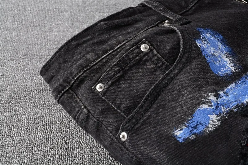 ABOORUN Hi Street рваные джинсы мужские красные бриллиантовые Лоскутные уличные черные Стрейчевые тонкие джинсовые штаны модные джинсы с принтом R3375