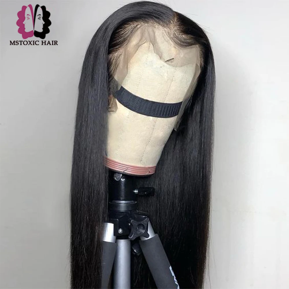 Mstoxic Синтетические волосы на кружеве человеческих волос парики для чернокожих Для женщин бразильские прямые волосы Синтетические волосы на кружеве парик «пучок» 13x4 Синтетические волосы на кружеве парики предварите