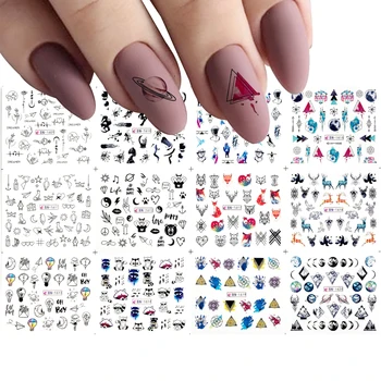 

12 Design Geometric Nail Sliders Water Sticker Set Retro Style Watercolor Ink Nail Art Transfer Decals Manicure Decoration