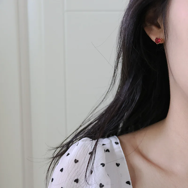 925 Sterling Silver Red Heart Stud Earrings For Women Luxury Temperament Wedding Party Jewelry Accessories Girlfriend Gift - Image 3