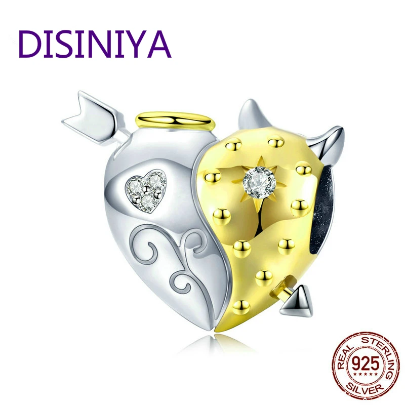 

DISINIYA Angel and Devil Heart Beads for Women Original Charm Silver 925 Bracelets Biocolor Jewelry Gifts Luxury Bijoux ZBSC107