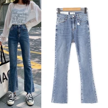 Джинсы Mujer Новые Модные расклешенные джинсы с высокой талией эластичные большого размера джинсовые длинные брюки повседневные синие джинсы