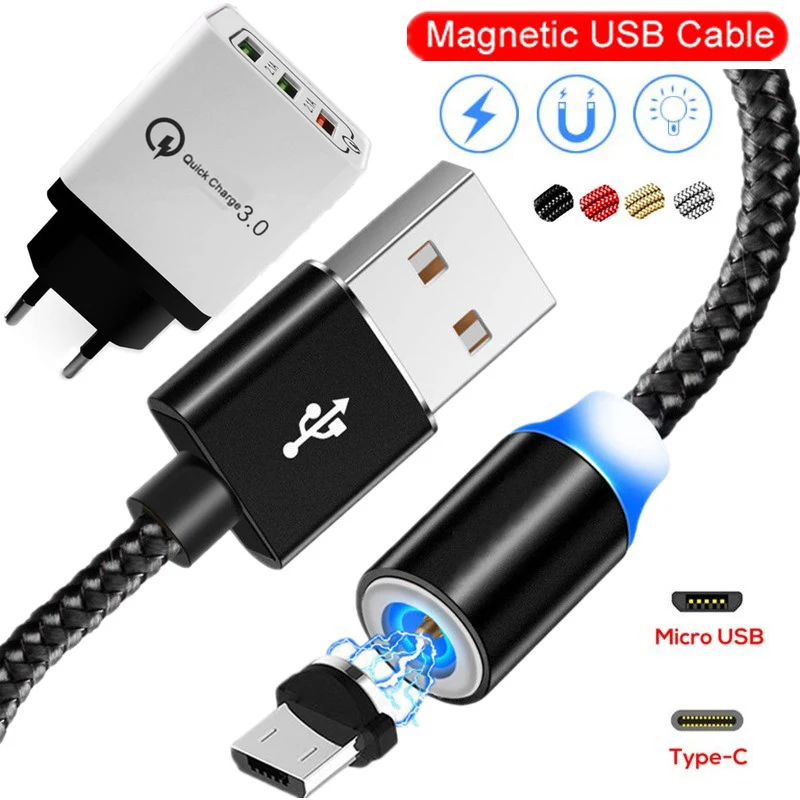 Магнитный USB Type C Micro светодиодный кабель для Samsung A30 A50 A10 A20 A70 M10 M20 M30 A40 A80 A90 A60 QC 3 0