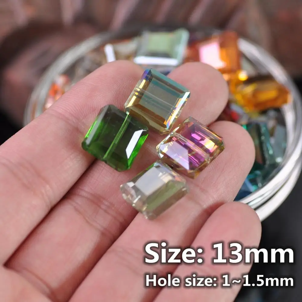 10pcs 13mm Square Faceted Cut Crystal Glass Loose Crafts Beads lot for DIY Jewelry Making