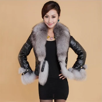 

Woman Autumn Plus Size Thick Leather Coats Winter Oversize Quilted Warm Jackets Imitate Fox Fur Pu Outerwear Slim Pu Overcoat