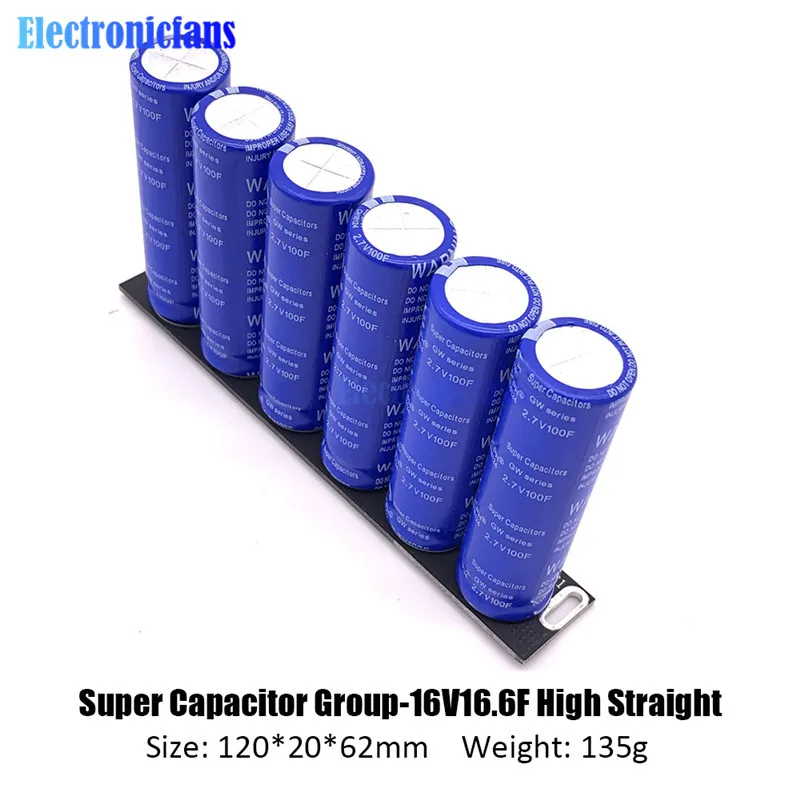 

Super Farad Capacitors 6PCS/Set 16V 16.6F Super Capacitor Single Row 2.7V 100F Farad Capacitor for Car with Protection Board