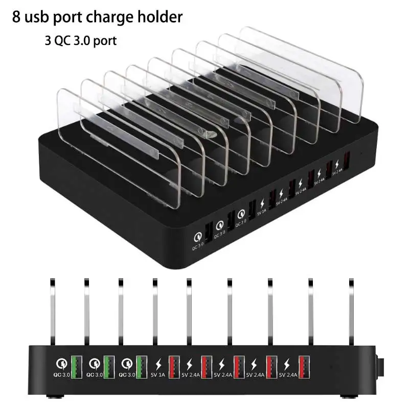 QC3.0 quick charger holder for samsung huawei xiaomi multi 8 usb port charger for tablet desk charger station eu us uk au plug