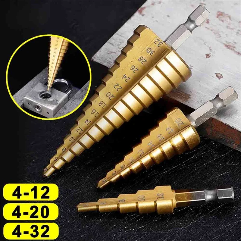 3 Pcs Hss Metal Step Drill Bit Set Construction Woodworking Tools Bitting For Electric Screwdriver Wood Cutters Accessories