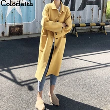 Colorfaith, новинка, Осень-зима, женские куртки, корейский стиль, для офиса, для девушек, элегантное, повседневное, длинное пальто, верхняя одежда, шерсть, JK3121