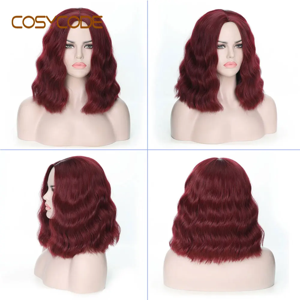 burgundy wavy COSYCODE парик с челкой 99J бордовый темно-красный некружевной Синтетический Косплей вечерние парики для женщин костюм - Цвет: burgundy wavy