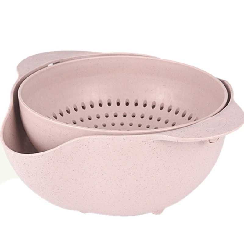 Kitchen Washing Basket Double Screen Fruits Vegetables Washing Basin Leakage Drain Basket Kitchen Tools - Цвет: Pink