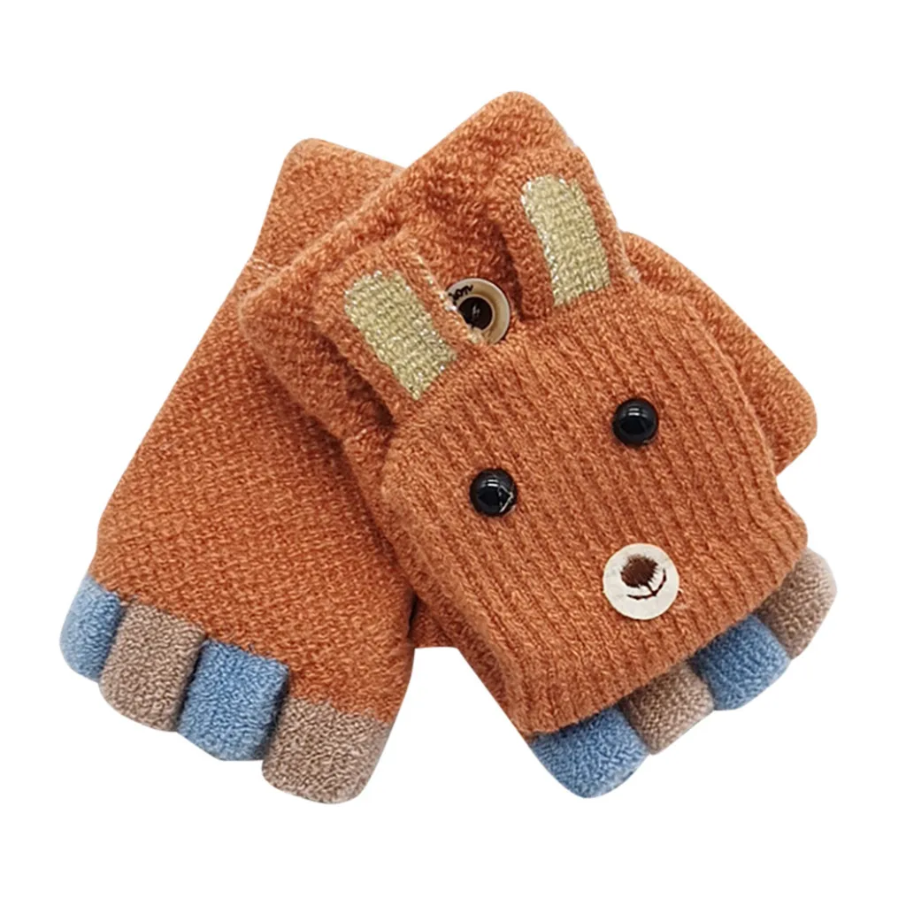 Зимние теплые рождественские перчатки С Откидывающейся Крышкой на половину пальца с рогами, детские перчатки, перчатки с веревкой на полный палец, варежки, перчатки для детей 2-4 лет - Цвет: Оранжевый
