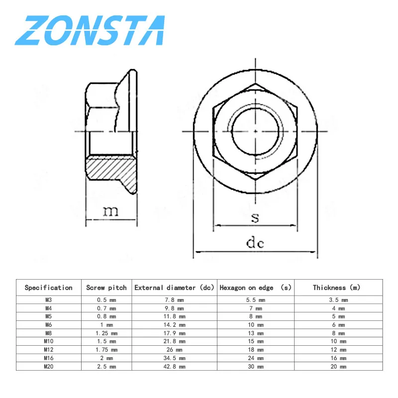 Hexagon Flange Nuts M3 M4 M5 M6 M8 M10 M12 M16 M20 304 Stainless Steel Pinking Automatic locking nut DIN6923 Serrated Spinlock