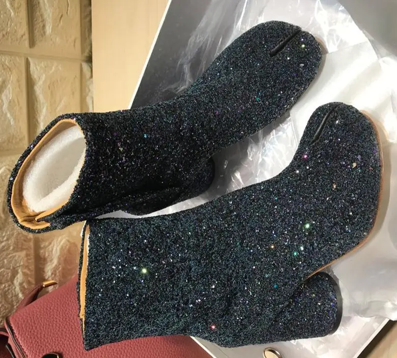 As Pic4 Зимние ботинки в стиле таби; женские ботильоны на высоком каблуке; Botas Mujer; кожаные женские ботильоны; удобные блестящие ботинки; Feminina; роскошные женские ботинки; Zapatos De Mujer - Цвет: As Pic4