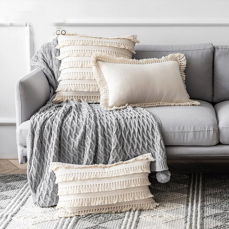 Boho Fringe Accent Pillow Cover Lumbar Pillow Cover Bohemian 30X50cm Beige Sofa Decoration Cushion Cover Home Cotton Morocco Boho Fringe Accent Pillow Cover Lumbar Pillow Cover Bohemian 30X50cm Beige Sofa Decoration Cushion Cover Home Cotton Morocco