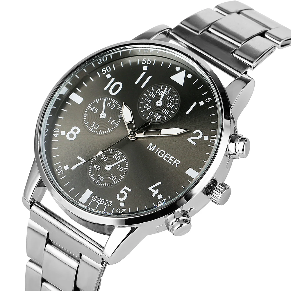 Men's Silver Watch Set Practical Black Pen Automatic Business Card Case Quartz Wristwatch Gift Set Birthday Gift for Dad Husband