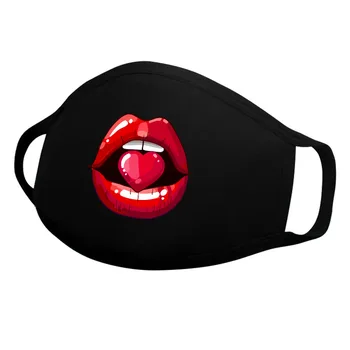 

2PCS Cute Red Lip Design face Mask Washable Cotton cloth Breathable Mouth protection Masks Dustproof Black facial masks shield