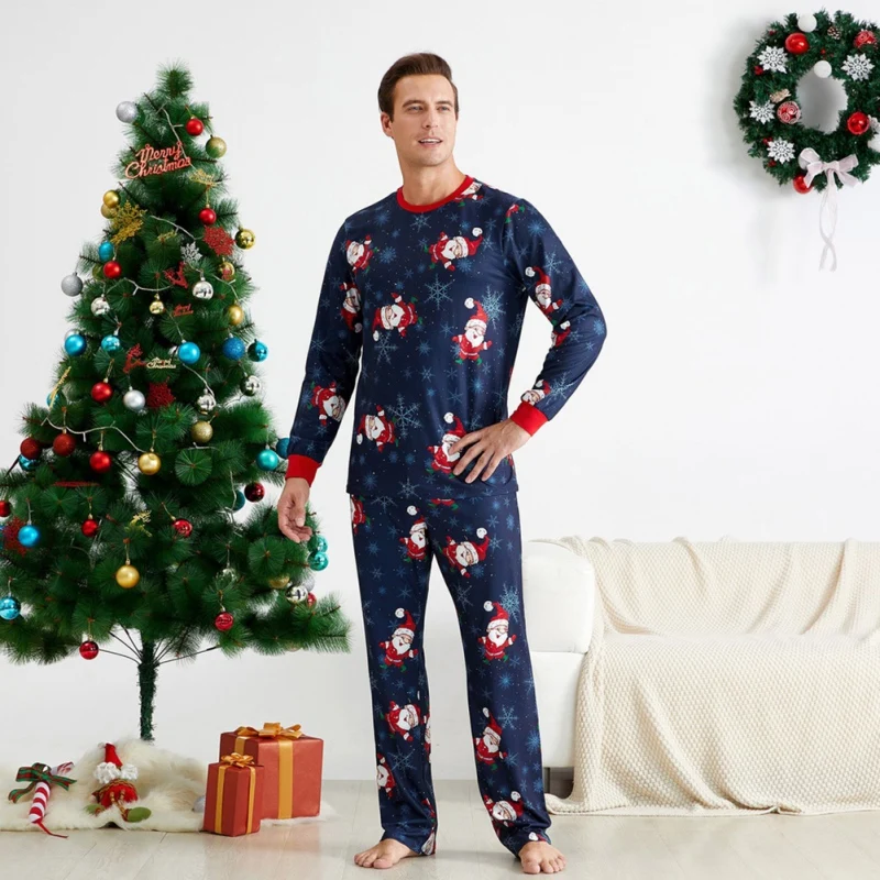 Рождественский пижамный комплект, одежда для детей Рождественский семейный костюм для родителей и детей Домашняя хлопковая мягкая пижама из 2 предметов с принтом