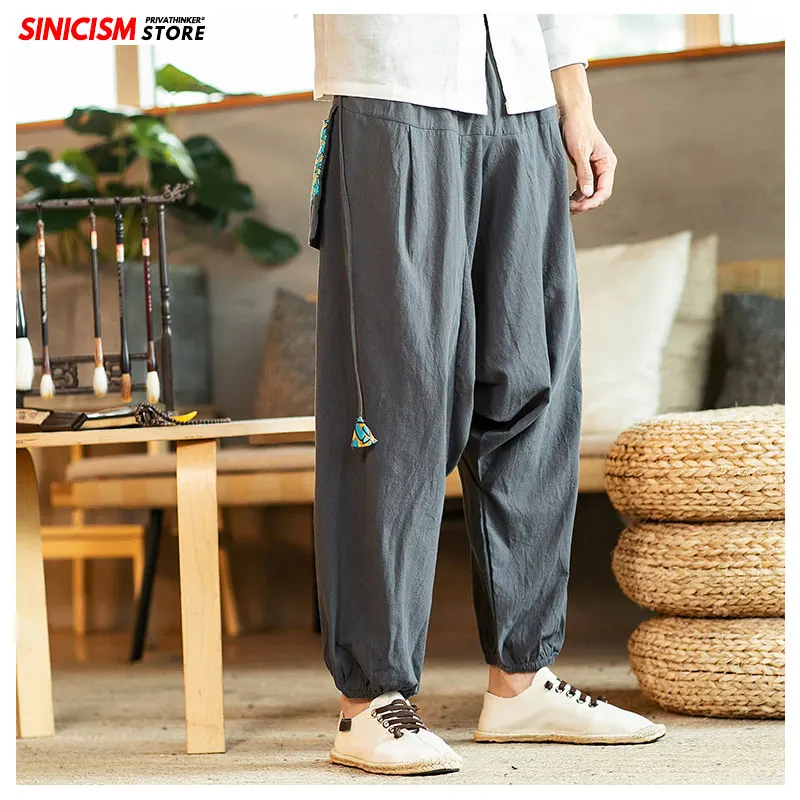 Sinicism магазин китайские брюки для мужчин осень большие модные мужские лоскутные брюки на пуговицах мужские широкие свободные брюки
