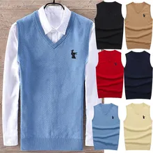 High Quality New Fashion Sleeveless Wool Sweater Men Pullover Knitted Vest Solid V-Neck Men's Sweater Casual Men Sweaters Vest