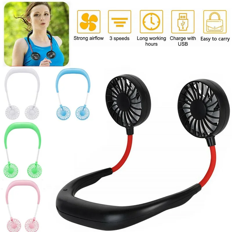 Mini USB Portable Lazy Neck Fan Neckband Rechargeable Hanging Dual Cooling Fan Mini USB Portable Lazy Neck Fan Neckband Rechargeable Hanging Dual Cooling Fan